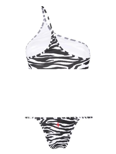 The Attico one-shoulder zebra-print bikini set - White