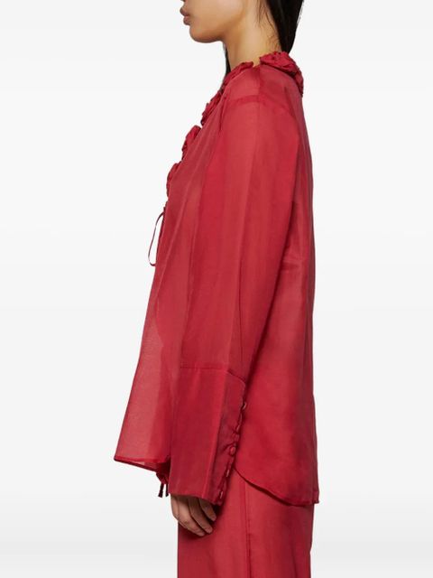 Oséree rose-embellished sheer blouse - Red