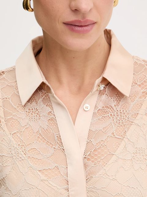 Guess koszula ANTOINETTE damska kolor beżowy regular z kołnierzykiem klasycznym W5YH58 WHDY0