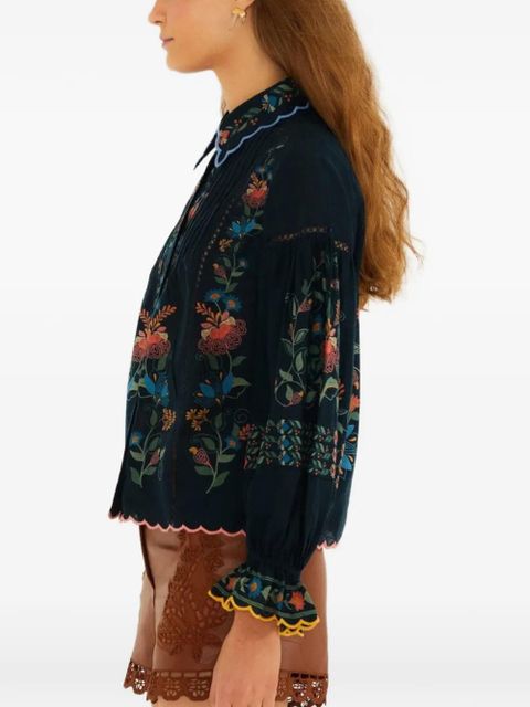 FARM Rio embroidered scalloped-edge shirt - Blue