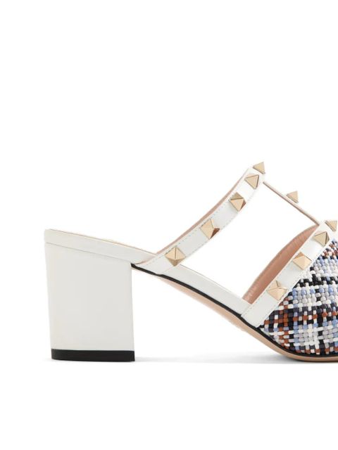 Valentino Garavani Rockstud slide sandals in woven-fabric 60mm - White