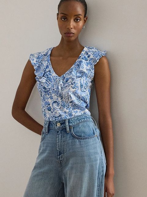 Lauren Ralph Lauren bluzka z falbanką damska bawełniana - zdjęcie produktu nr 2