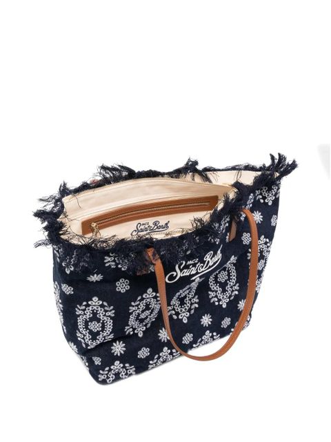 MC2 Saint Barth fringed-detail floral-embroidery tote bag - Blue