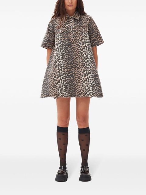 GANNI animal-print denim mini skirt - Brown