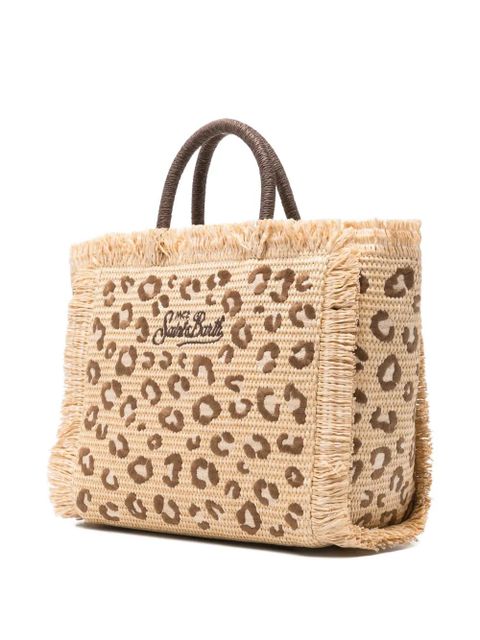 MC2 Saint Barth leopard-embroidered frayed tote bag - Neutrals