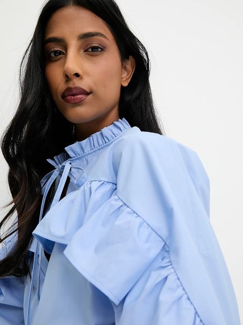 Answear.LAB koszula damska kolor niebieski relaxed z wiązanym dekoltem
