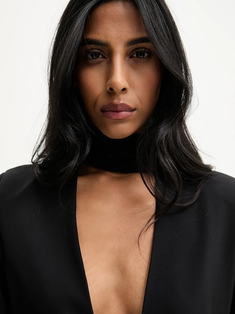 Answear.LAB marynarka kolor czarny jednorzędowa gładka