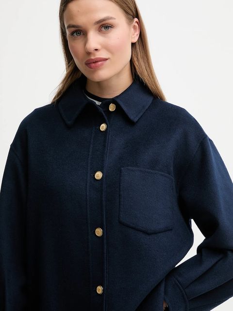 Tommy Hilfiger kurtka z dodatkiem wełny kolor granatowy przejściowa oversize WW0WW46558