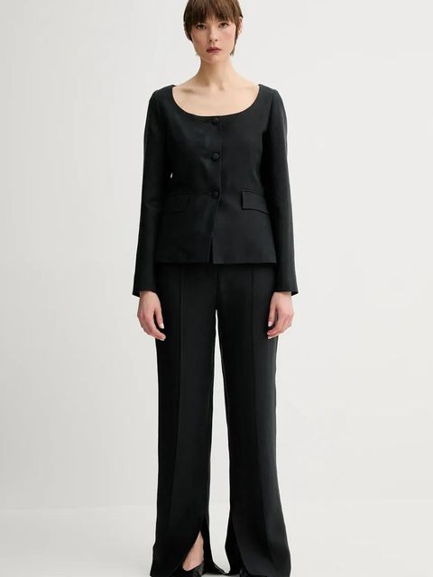 Remain marynarka z domieszką lnu kolor czarny jednorzędowa gładka 502522100 - zdjęcie produktu nr 2