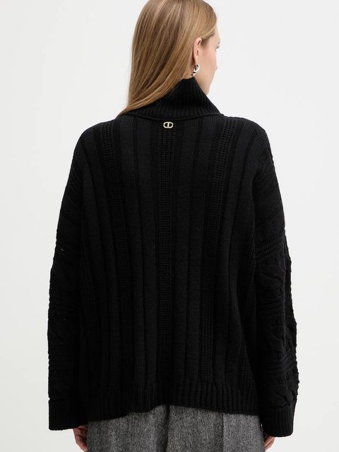 Twinset sweter z wełną damski kolor czarny ciepły z golfem 252TT3101