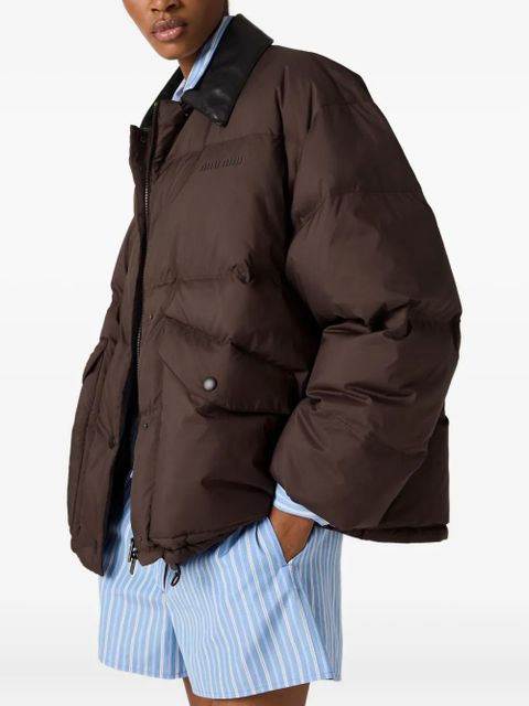 Miu Miu leather-collar puffer jacket - Brown - zdjęcie produktu nr 2