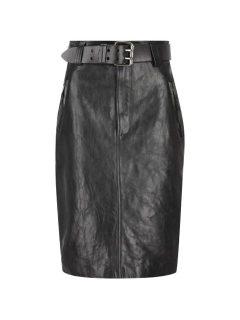 Saint Laurent belted leather midi skirt - Black - zdjęcie produktu nr 1