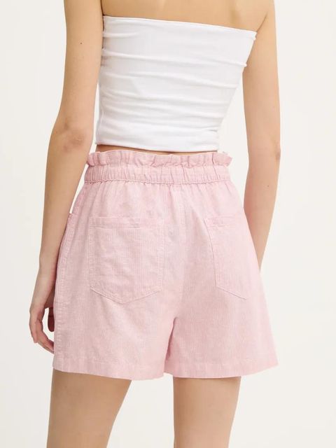 Tommy Jeans szorty z domieszką lnu damskie kolor różowy wzorzyste high waist DW0DW20360