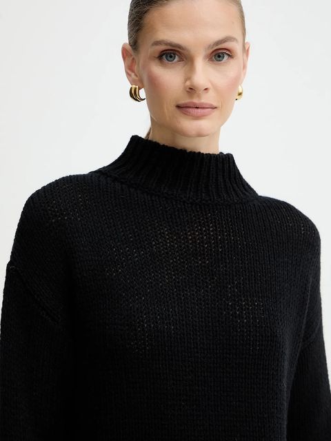 Marella sweter z dodatkiem wełny Emme by Marella damski kolor czarny ciepły z półgolfem 2525366082200