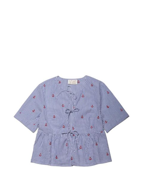 MC2 Saint Barth anchor-embroidered striped blouse - Blue - zdjęcie produktu nr 1