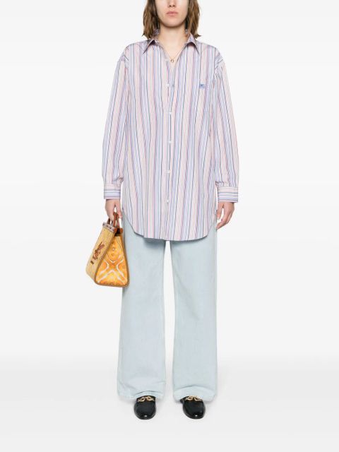 ETRO Pegaso-embroidered striped shirt - Blue