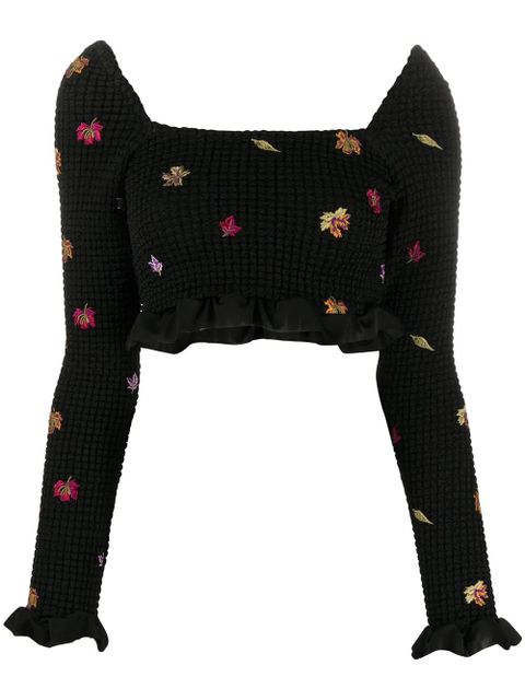 Off-White embroidered-leaves cropped top - Black - zdjęcie produktu nr 1