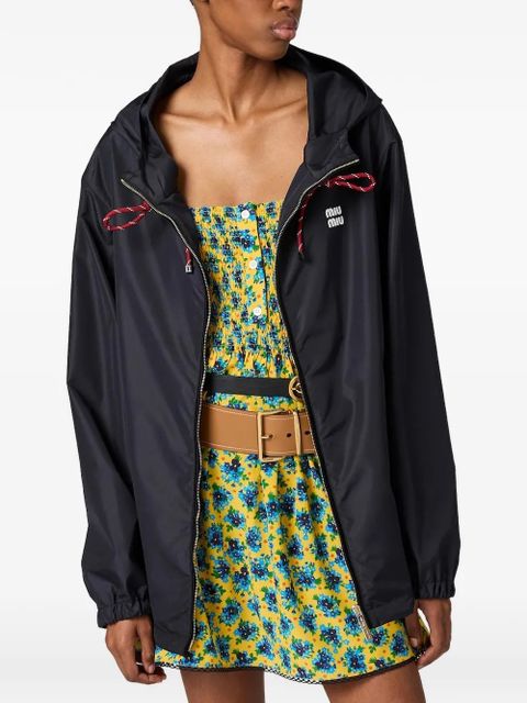 Miu Miu drawstring-hood zip-up jacket - Black