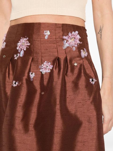 SHUSHU/TONG floral-embellished pleated skirt - Brown