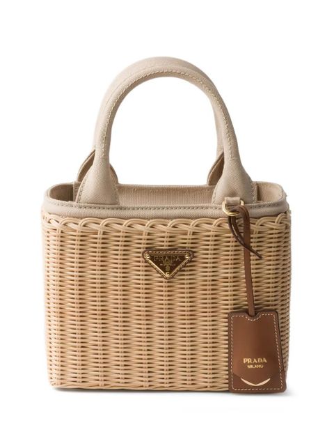 Prada small wicker and canvas tote bag - Neutrals - zdjęcie produktu nr 1