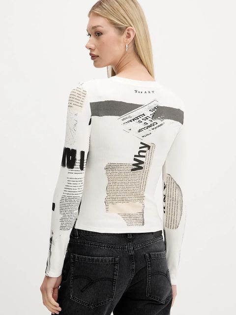 Desigual longsleeve NEWSPAPER kolor beżowy 25WWTK25