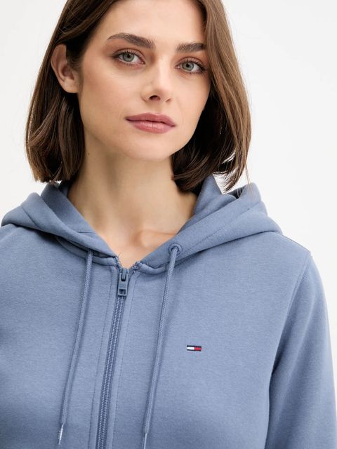 Tommy Jeans bluza damska kolor niebieski z kapturem gładka DW0DW19729