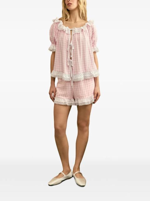 Sleeper Romantica gingham ruffled lounge set - Pink