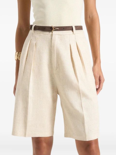 Manière De Voir Lorette double-pleat linen shorts - Neutrals
