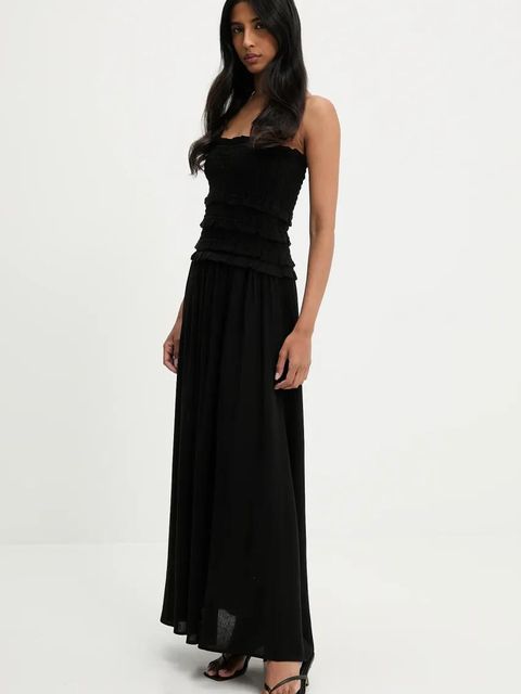 Answear.LAB sukienka z lnem kolor czarny maxi rozkloszowana - zdjęcie produktu nr 2