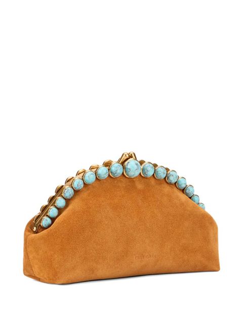 Cult Gaia stone-embellished suede clutch bag - Brown