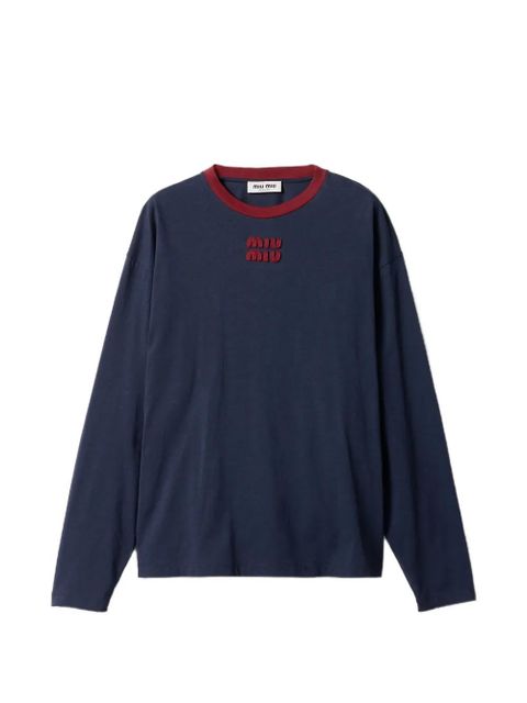 Miu Miu Long-sleeved cotton jersey T-shirt - Blue - zdjęcie produktu nr 1