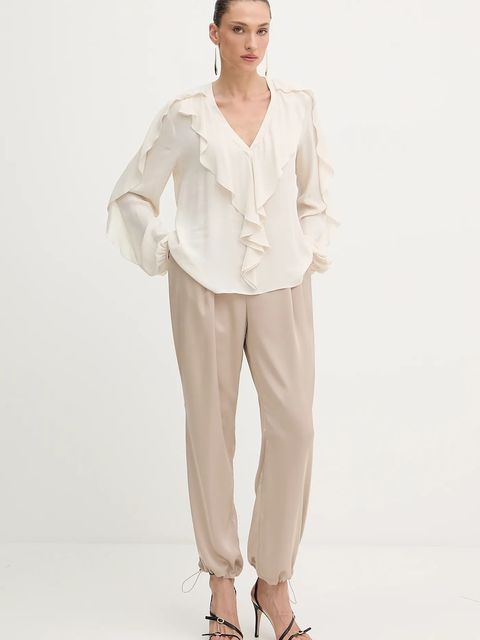 Liu Jo spodnie damskie kolor beżowy proste high waist TF5192.T004A - zdjęcie produktu nr 2