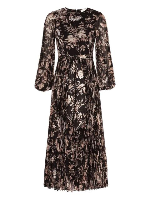 ZIMMERMANN floral-print pleated midi dress - Black - zdjęcie produktu nr 1