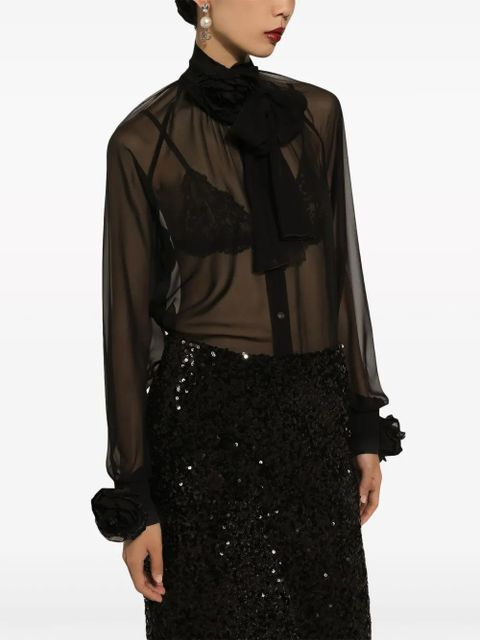 Dolce & Gabbana floral-appliqué sheer shirt - Black