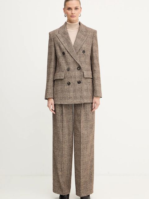 Luisa Spagnoli spodnie z dodatkiem wełny damskie kolor brązowy szerokie high waist 542379