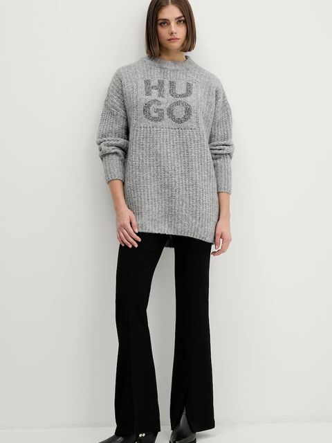 HUGO sweter z dodatkiem wełny damski kolor szary ciepły 50548245 - zdjęcie produktu nr 2