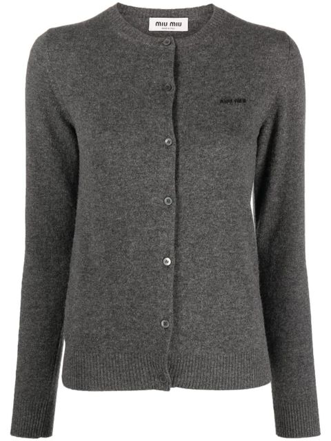 Miu Miu logo-intarsia fine-knit cardigan - Grey - zdjęcie produktu nr 1
