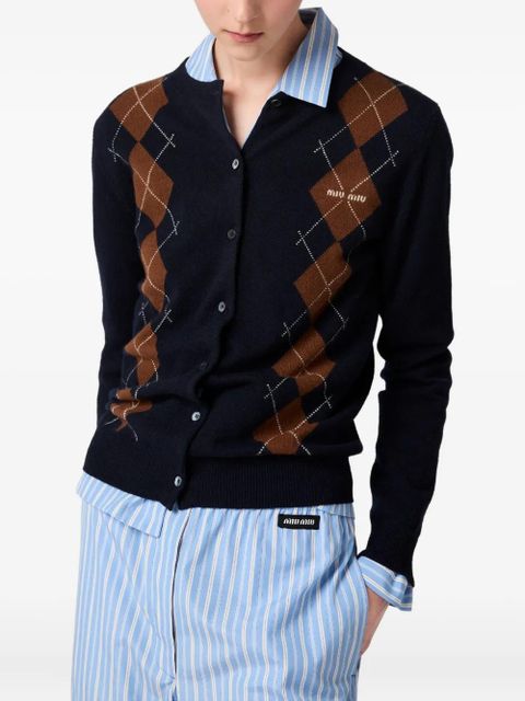 Miu Miu argyle intarsia-knit cardigan - Blue