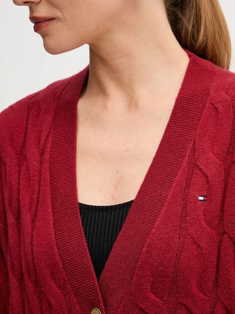 Tommy Hilfiger kardigan wełniany kolor bordowy WW0WW43089