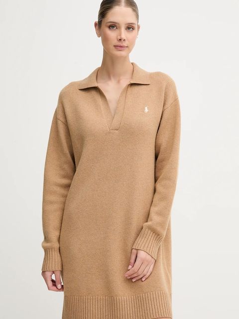 Polo Ralph Lauren sukienka z wełną kolor beżowy mini oversize 211A91143 - zdjęcie produktu nr 1