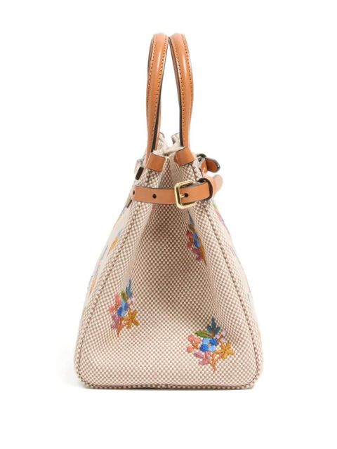 Valentino Garavani Antibes floral embroidered canvas shoulder bag - Neutrals