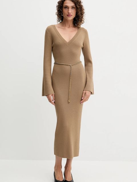 MICHAEL Michael Kors sukienka z dodatkiem wełny kolor zielony maxi dopasowana MF5835G4VR - zdjęcie produktu nr 2