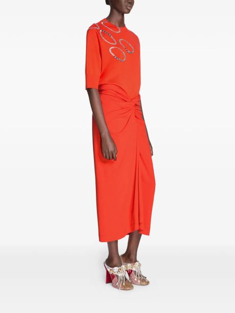DRIES VAN NOTEN knotted jersey midi skirt - Red