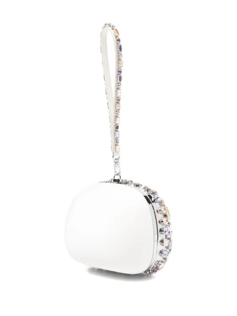 Self-Portrait crystal-embellished mini clutch bag - White