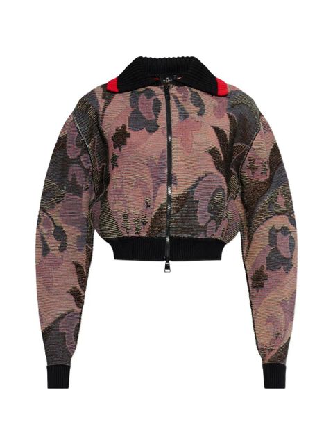 ETRO floral-jacquard zip-up jacket - Pink