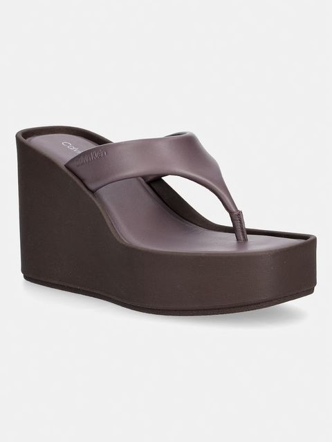 Calvin Klein japonki damskie skórzane WEDGE 70 SNDL THONG LTH - zdjęcie produktu nr 1