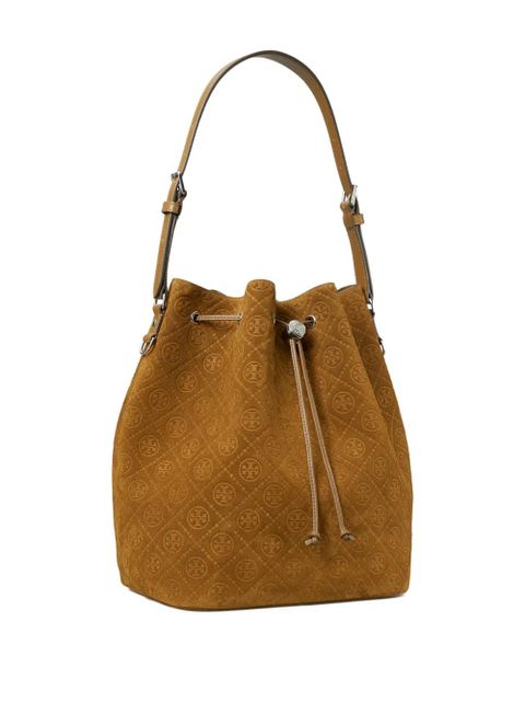 Tory Burch monogram suede bucket bag - Brown
