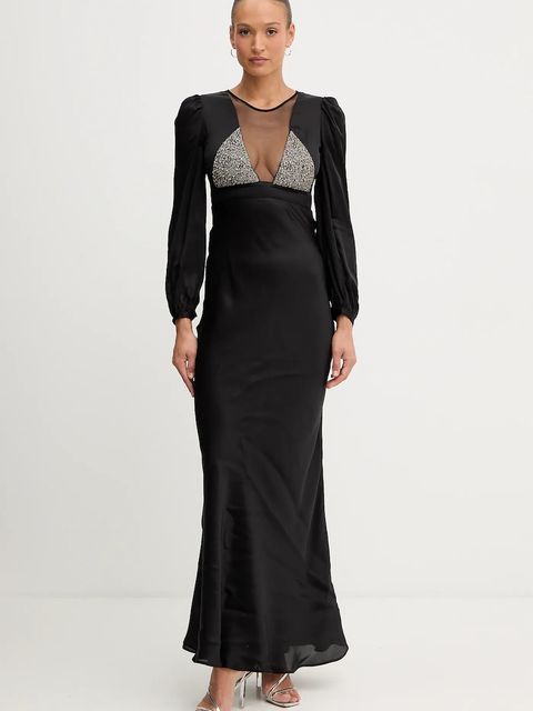 Twinset sukienka wiskozowa kolor czarny maxi rozkloszowana 252TT2131