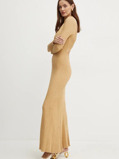 Bardot sukienka AMARO kolor beżowy maxi rozkloszowana 59510DB