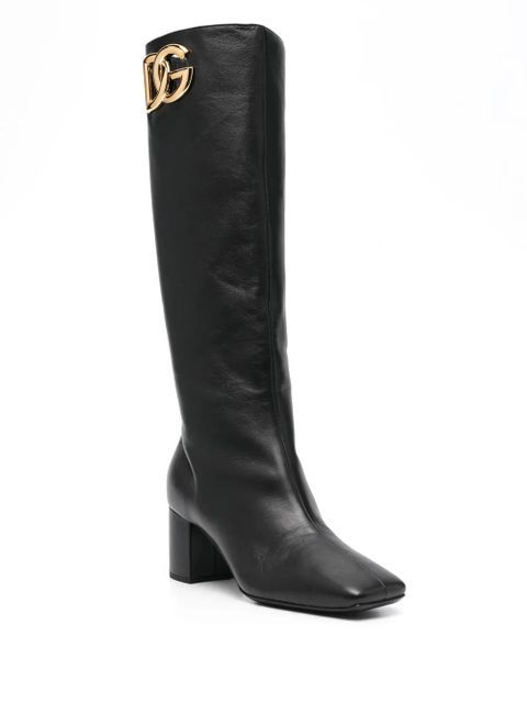 Dolce & Gabbana Jackie 60mm logo-plaque leather boots - Black - zdjęcie produktu nr 2